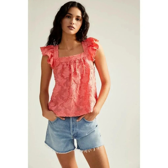 Anthropologie Tops - Anthropologie Coral Crossback Ruffled Top